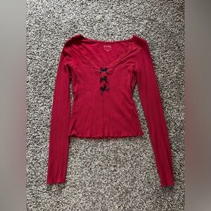 PacSun Burgundy Lace-Up Long Sleeve Top
